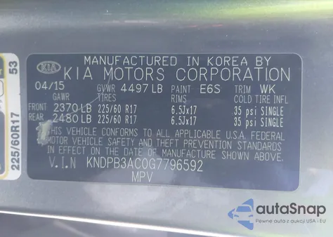 2016 Kia Sportage Lx из США, поврежденный, VIN KNDPB3AC0G7796592